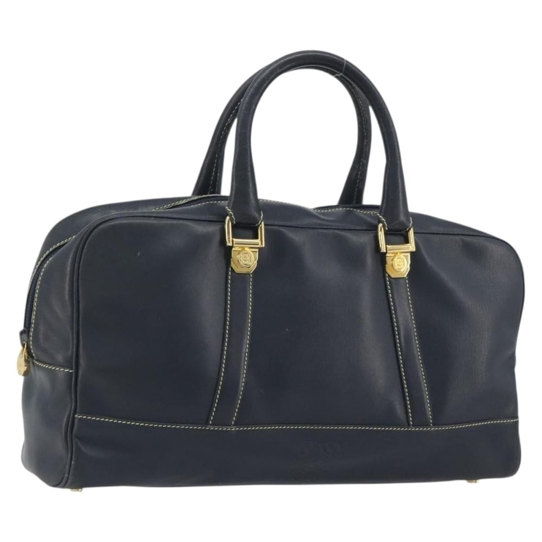 LOEWE Amazonas Leather Handbag Navy Gold Tone Spain: LOEWE Amazonas Leather Handbag Navy Gold Tone Spain LOEWE Amazonas handbag in navy leather with gold-tone accents. This women's handbag was made in Spain and includes only the bag shown; the item box 