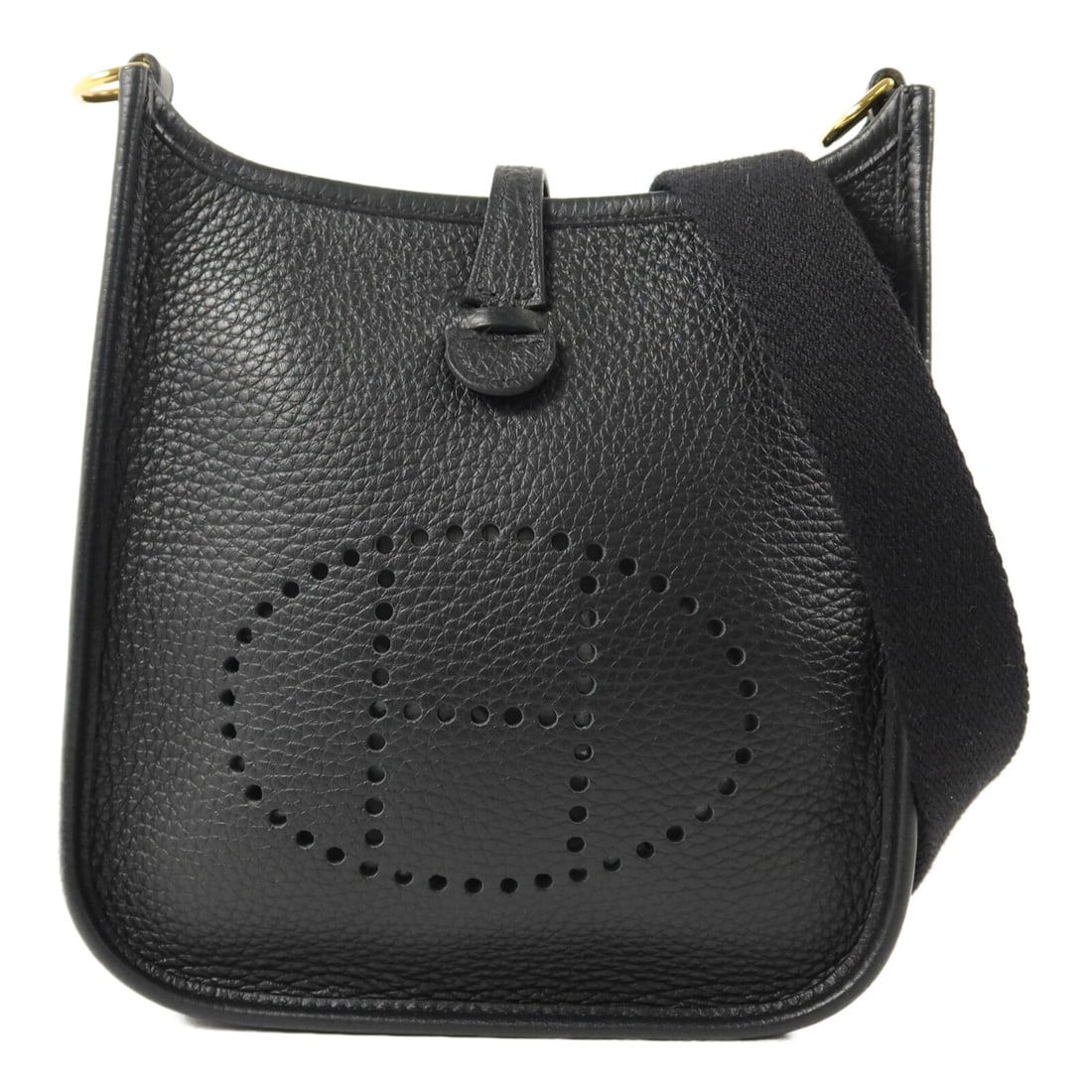 Hermes Evelyne TPM Taurillon Clemence Shoulder Bag Noir GHW: Hermes Evelyne TPM Taurillon Clemence Shoulder Bag Noir GHW Hermes Evelyne TPM shoulder bag in Noir Taurillon Clemence leather with black calfskin trim and GHW. Made in France, this women's shoulder b