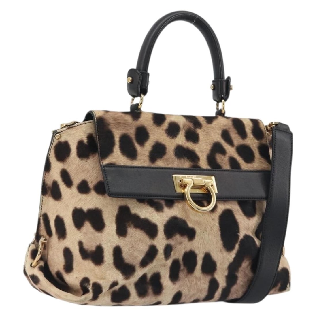 Salvatore Ferragamo Gancini 2way Handbag Beige Unborn Calf Skin Strap (1 of 18)