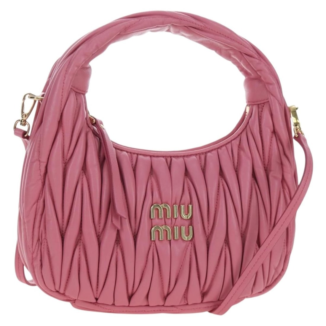 Miu Miu Wonder Matelasse Leather 2way Handbag Pink with Strap (1 of 18)