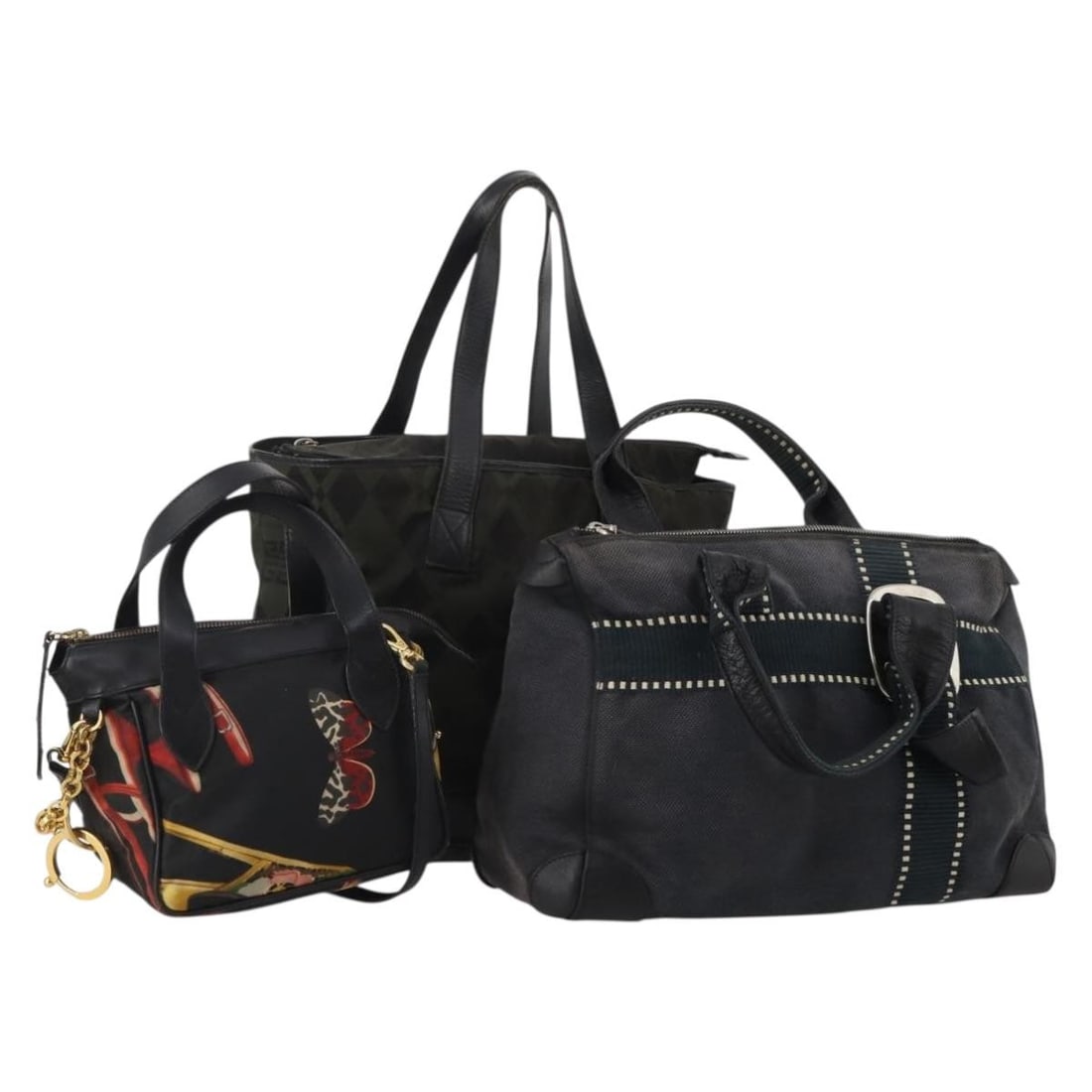 3 Piece Women's Canvas Handbag Bundle Salvatore Ferragamo Black Khaki Navy (1 of 18)