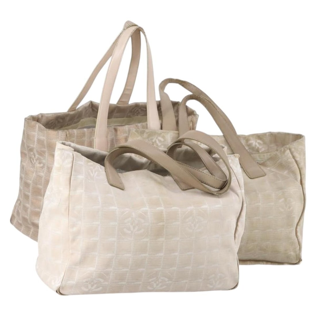 3 Piece CHANEL New Travel Line Nylon Tote Bag Set Pink Beige (1 of 18)
