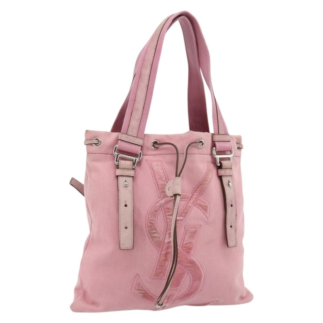 Saint Laurent Pink Silver Canvas Tote Bag 123435: Saint Laurent Pink Silver Canvas Tote Bag 123435 This SAINT LAURENT Kahala tote bag features a pink and silver canvas exterior and is designed for women. The bag measures approximately 28cm in height 