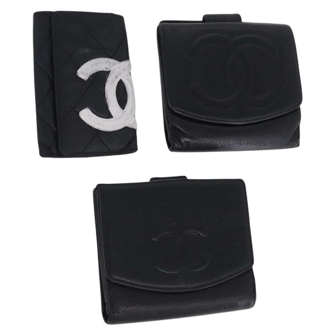 Set of 3 Black Leather Chanel Wallets CC Logo: Set of 3 Black Leather Chanel Wallets CC Logo CHANEL black leather wallet set for women. This special set sale includes only the items shown in the photo and does not include the original box or dust 