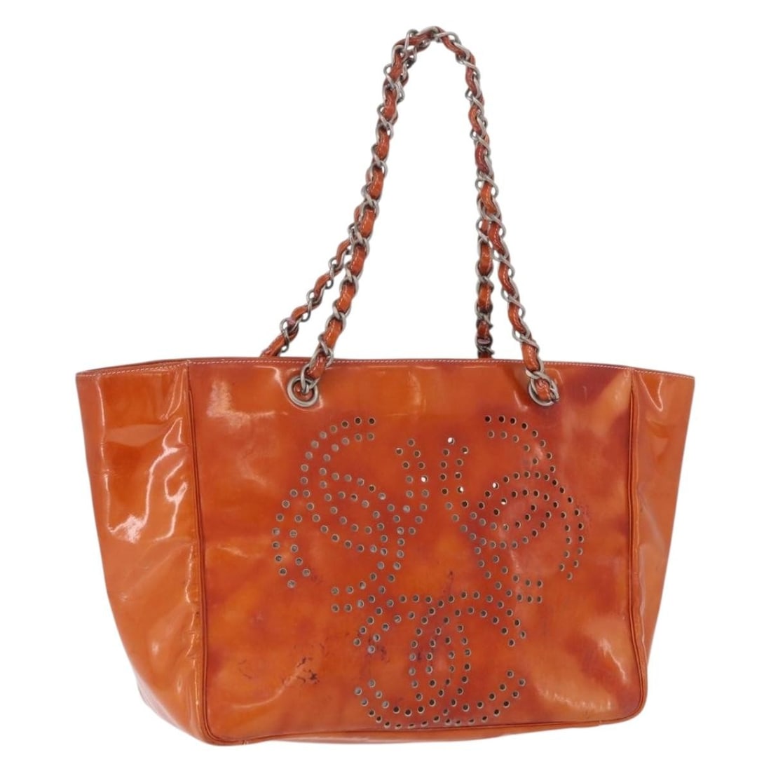 CHANEL Triple Coco Patent Shoulder Bag Orange Silver Tone: CHANEL Triple Coco Patent Shoulder Bag Orange Silver Tone Chanel triple Coco chain shoulder bag in orange enamel with silver-tone CC detailing. Made in Italy, this women's shoulder bag includes only t