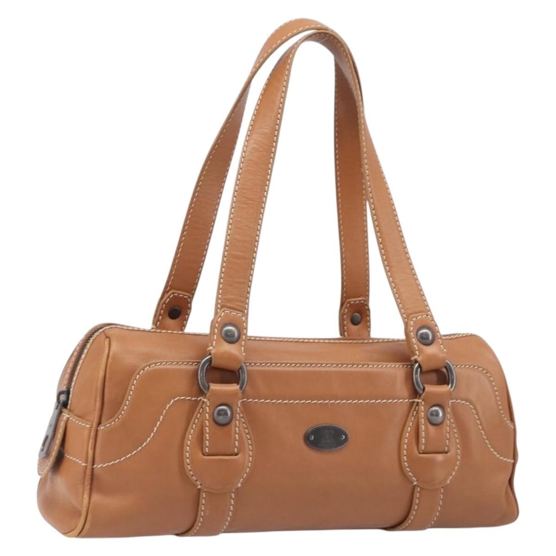 CELINE Brown Leather Handbag Silver Tone Hardware Italy: CELINE Brown Leather Handbag Silver Tone Hardware Italy Authentic CELINE leather handbag in brown with silver-tone accents, made in Italy. This women's handbag has a structured everyday silhouette and