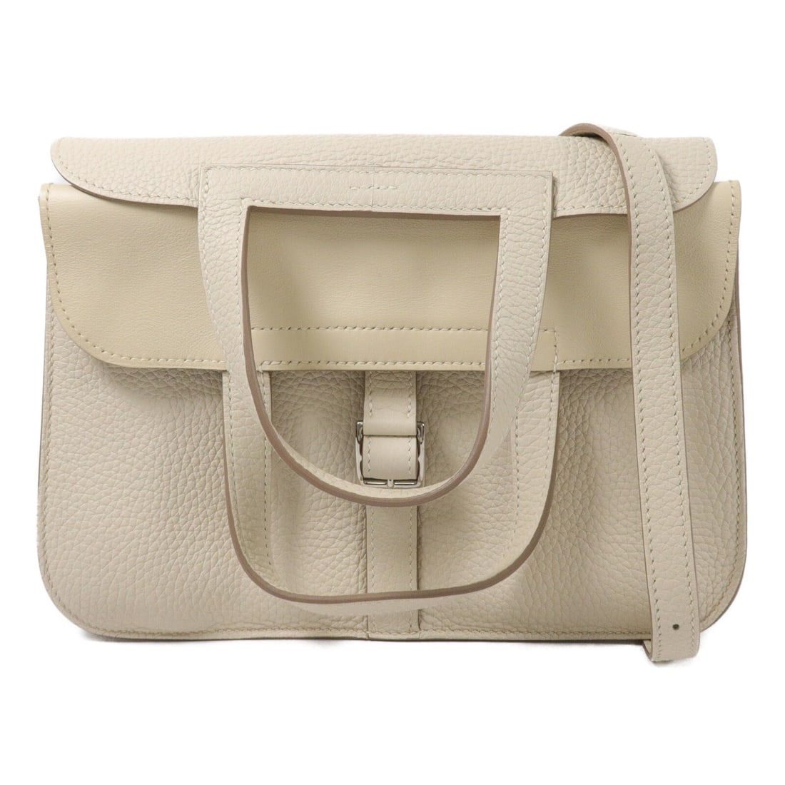 Hermes Halzan 25 Taurillon Clemence 2 Way Shoulder Bag Craie PHW: Hermes Halzan 25 Taurillon Clemence 2 Way Shoulder Bag Craie PHW Hermes Halzan 25 2-way shoulder bag in Craie Taurillon Clemence leather with palladium-tone hardware. Made in France, this women's bag 