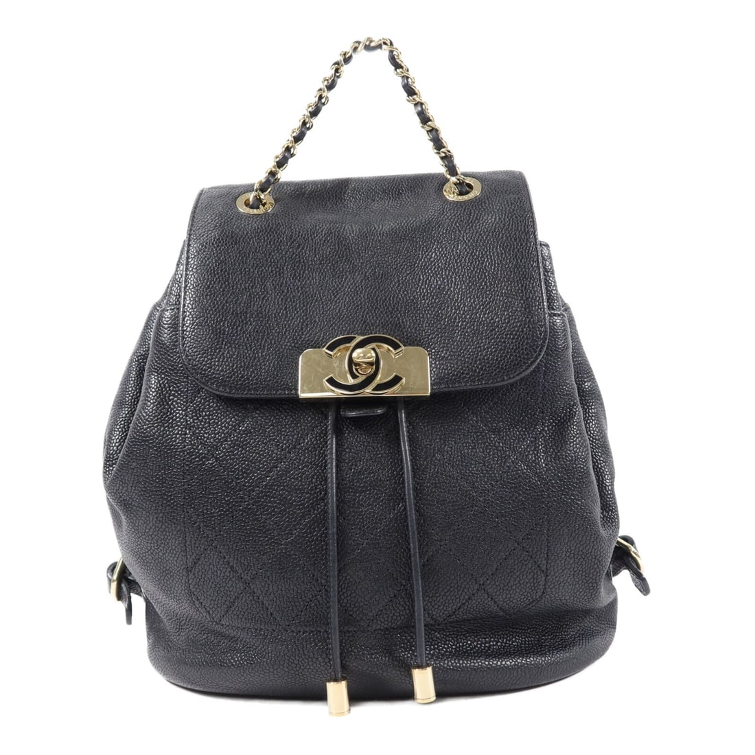 CHANEL CC Rucksack Backpack Black Calfskin Leather GHW: CHANEL CC Rucksack Backpack Black Calfskin Leather GHW Chanel CC backpack in black calfskin leather with a black frame color and GHW. Designed in a rucksack backpack style, this women's bag features a
