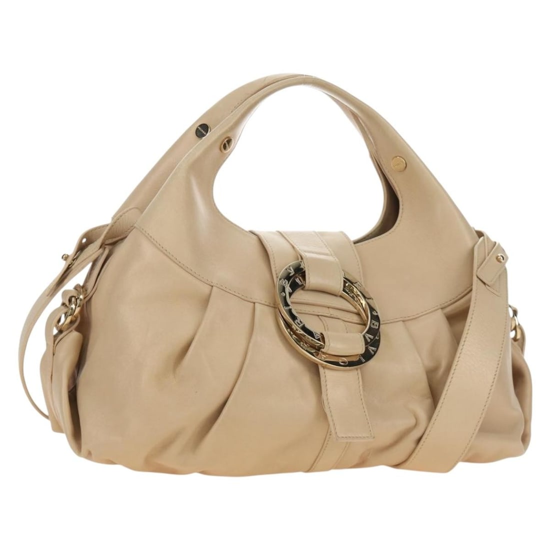 BVLGARI Chandra 2way Leather Handbag Beige Gold with Shoulder Strap (1 of 18)