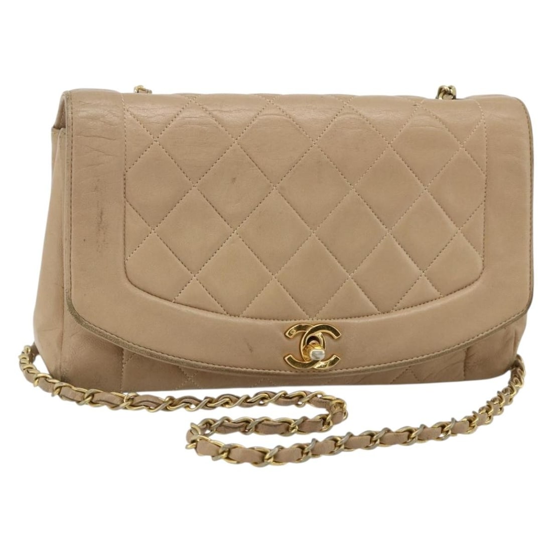 CHANEL CC Lamb Skin Shoulder Bag Beige Gold Chain Strap: CHANEL CC Lamb Skin Shoulder Bag Beige Gold Chain Strap Chanel Matelasse chain shoulder bag in beige lamb skin with gold-tone CC detailing, made in France. This women's shoulder bag includes the bag o