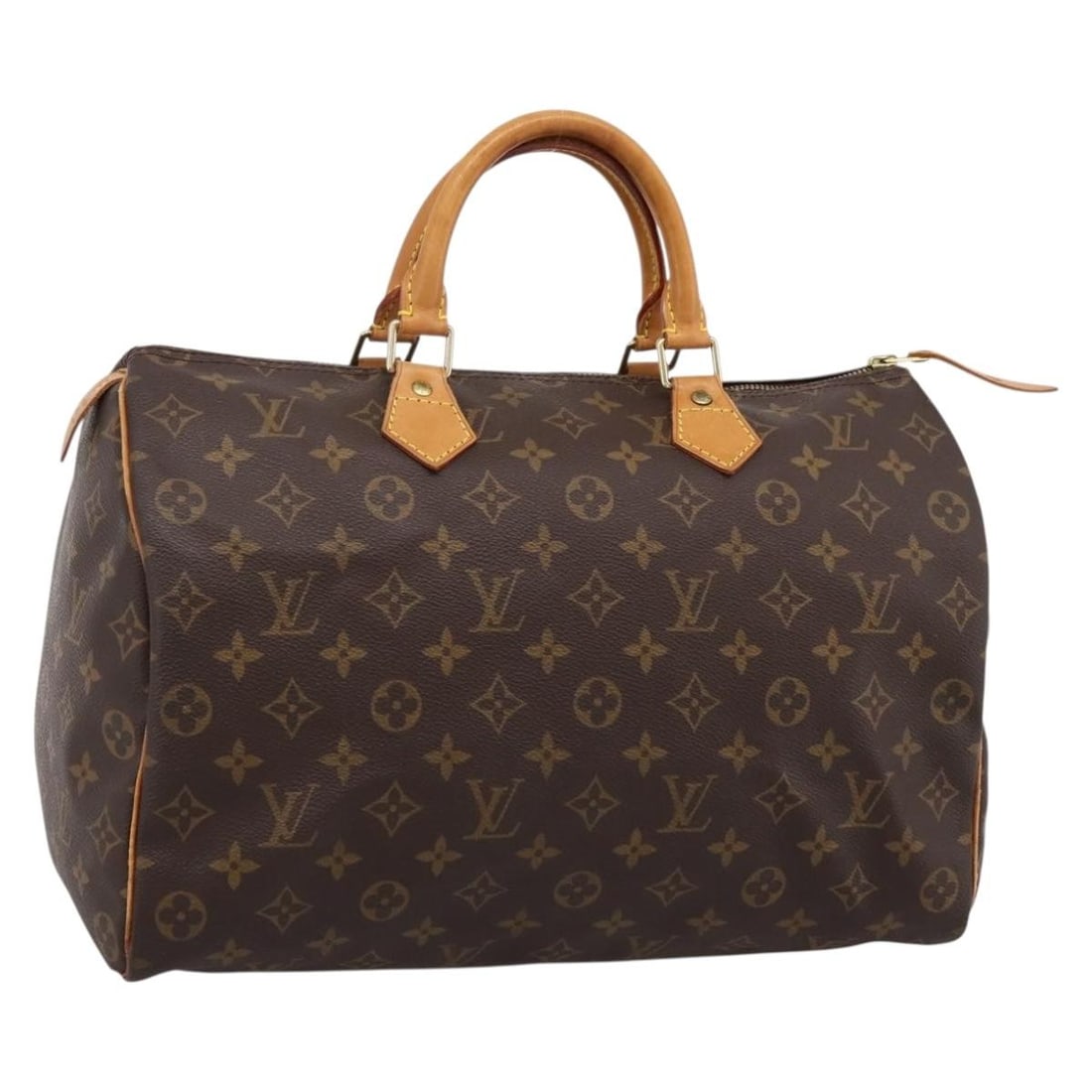 Louis Vuitton M41524 Speedy 35 Monogram Canvas Handbag: Louis Vuitton M41524 Speedy 35 Monogram Canvas Handbag Louis Vuitton Speedy 35 handbag in Monogram canvas with dual top handles and a dust bag included. Made in France, this women's handbag shows reas