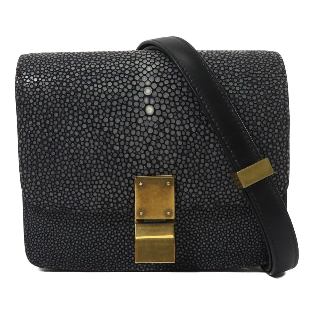 CELINE Classic Box Mini Stingray Shoulder Bag Black: CELINE Classic Box Mini Stingray Shoulder Bag Black CELINE Classic Box Mini shoulder bag in black stingray leather with a compact structured silhouette. Designed for women, this shoulder bag features 