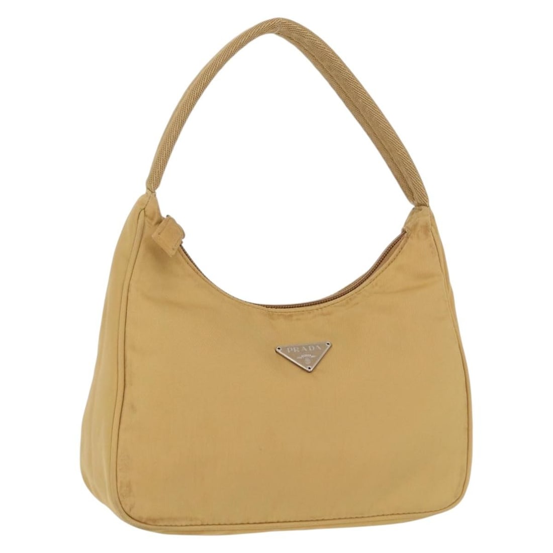Prada beige nylon women hand bag Italy 8.3 x 5.5 x 2.4 inch: Prada beige nylon women hand bag Italy 8.3 x 5.5 x 2.4 inch This PRADA handbag is crafted from beige nylon and designed for women. Made in Italy, it features a compact silhouette with a top handle and