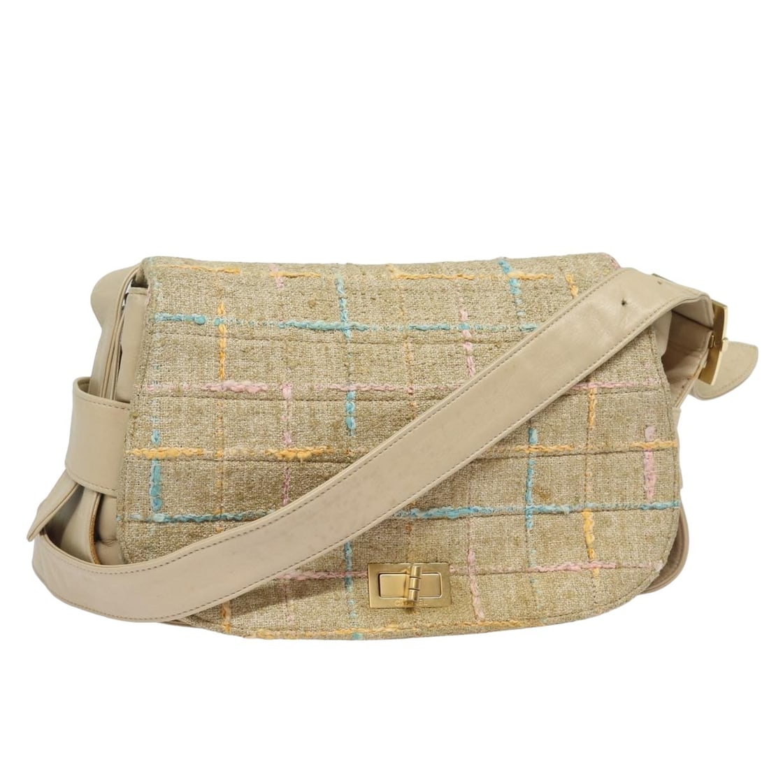 CHANEL Choco Bar Wool Shoulder Bag Multicolor Turn Lock CC (1 of 18)