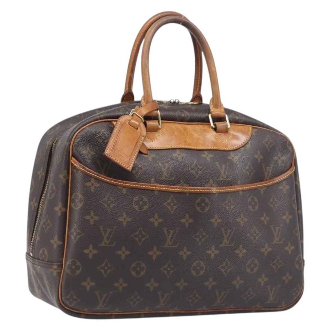 Louis Vuitton M47270 Deauville Monogram Canvas Handbag France: Louis Vuitton M47270 Deauville Monogram Canvas Handbag France Louis Vuitton Deauville handbag in Monogram canvas, made in France. This women's handbag includes a name tag and shows heavy use with noti