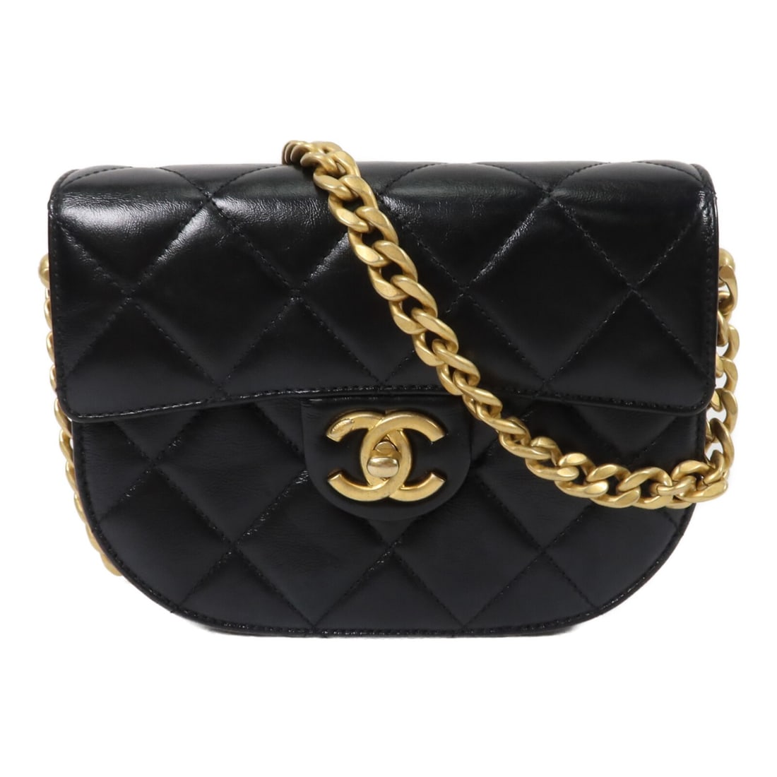 CHANEL AS2484B CC Round Noon Calfskin Shoulder Bag Black: CHANEL AS2484B CC Round Noon Calfskin Shoulder Bag Black Chanel Round Noon Messenger chain shoulder bag in black calfskin with a CC turn-lock closure and compact structured silhouette. This women's sh