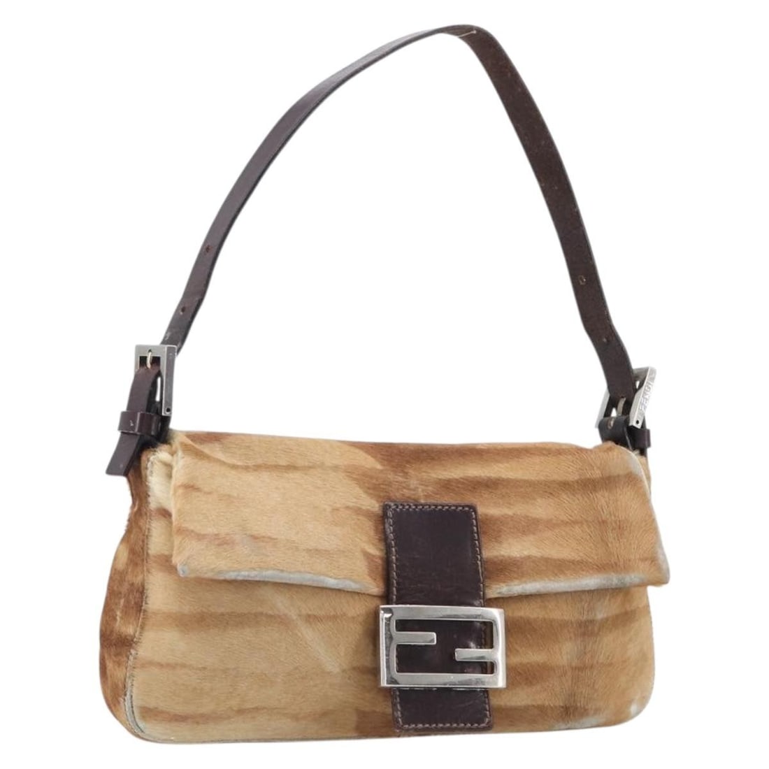 Fendi Mamma Baguette Brown Unborn Calf Skin Handbag Silver Tone (1 of 18)
