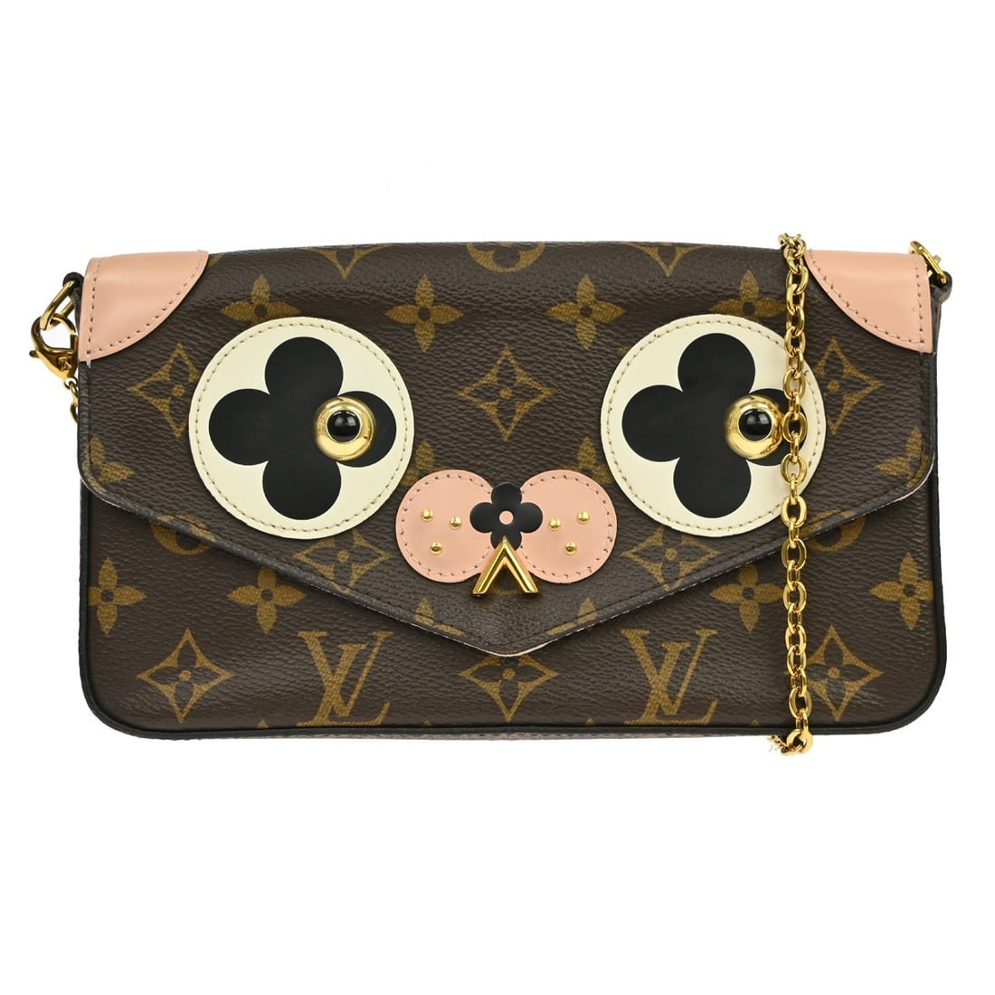 Louis Vuitton Pochette Felicie Monogram Canvas Shoulder Bag Valentine Dog: Louis Vuitton Pochette Felicie Monogram Canvas Shoulder Bag Valentine Dog Louis Vuitton Pochette Felicie shoulder bag in brown Monogram canvas with a Valentine Dog design. This small vintage bag shows