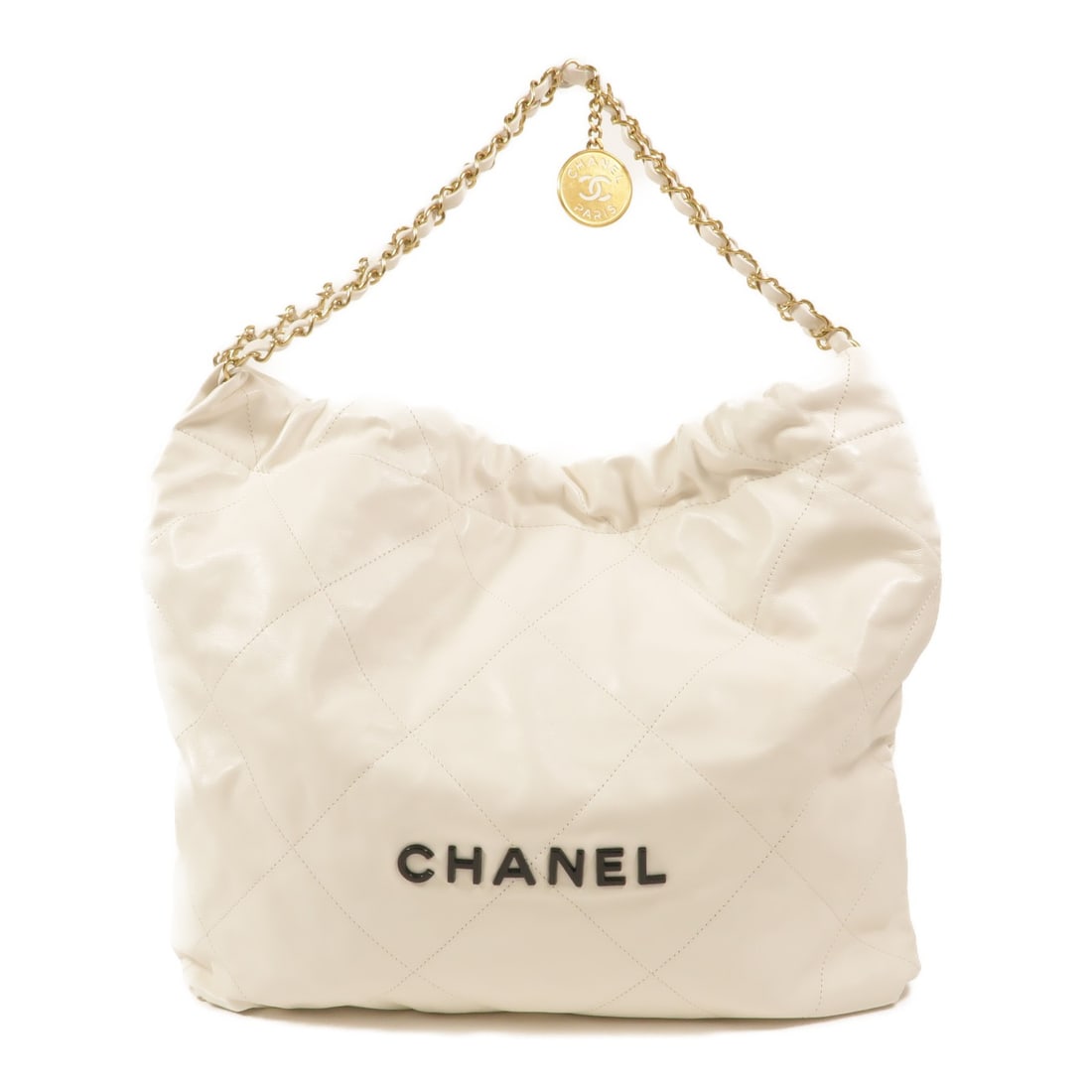 CHANEL Chanel 22 Medium White Calfskin Tote Bag: CHANEL Chanel 22 Medium White Calfskin Tote Bag Medium Chanel 22 tote bag in white calfskin leather with CC GHW styling. This women's tote is made in Italy and includes a pouch and hologram sticker. C