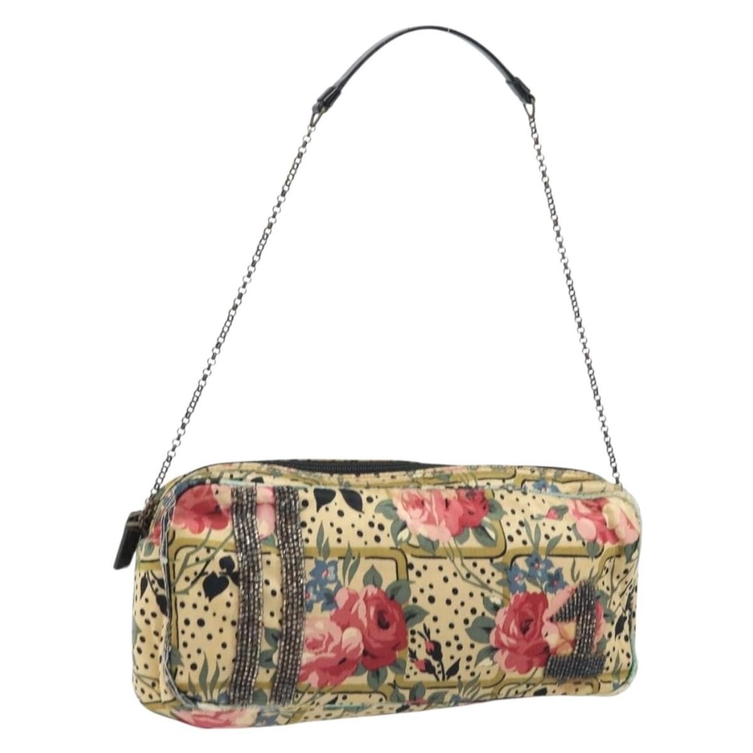 Christian Dior Beige Satin Shoulder Bag Chain Strap Italy: Christian Dior Beige Satin Shoulder Bag Chain Strap Italy Authentic Christian Dior beige satin chain shoulder bag for women. This heavily used bag shows visible wear throughout, including an out-of-sh