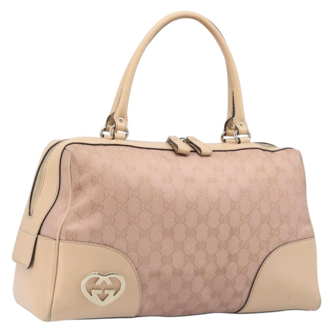 GUCCI Lovely Boston Bag in Pink Gold GG Canvas: GUCCI Lovely Boston Bag in Pink Gold GG Canvas Authentic Gucci Lovely Boston bag in pink and gold GG canvas. This women's handbag is made in Italy and includes only the bag shown, with no item box or 