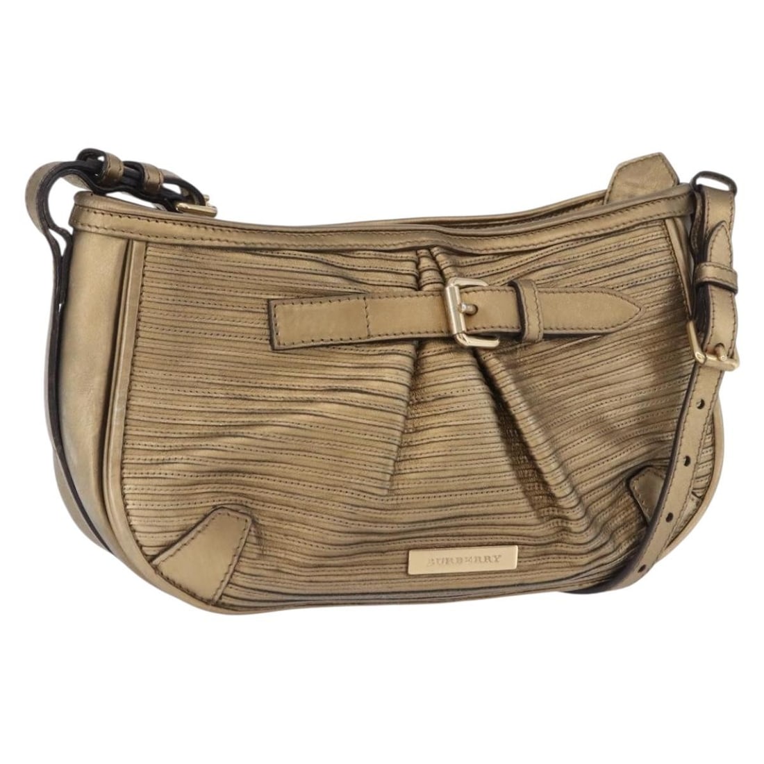 Burberry Gold Leather Shoulder Bag Repainted Made in Italy: Burberry Gold Leather Shoulder Bag Repainted Made in Italy Burberry leather shoulder bag in gold with an adjustable shoulder strap. This women's bag was made in Italy and has been customized with repa