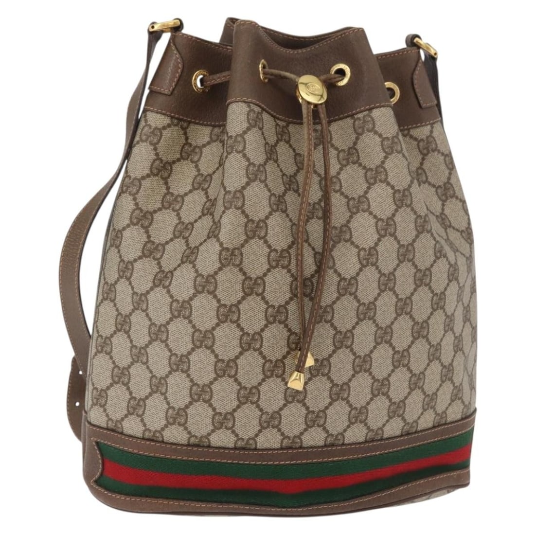 GUCCI Sherry Line GG Supreme PVC Leather Shoulder Bag Beige Gold: GUCCI Sherry Line GG Supreme PVC Leather Shoulder Bag Beige Gold Gucci GG Supreme Web Sherry Line shoulder bag in beige and gold PVC leather with GG canvas. Made in Italy, this women's bag features an