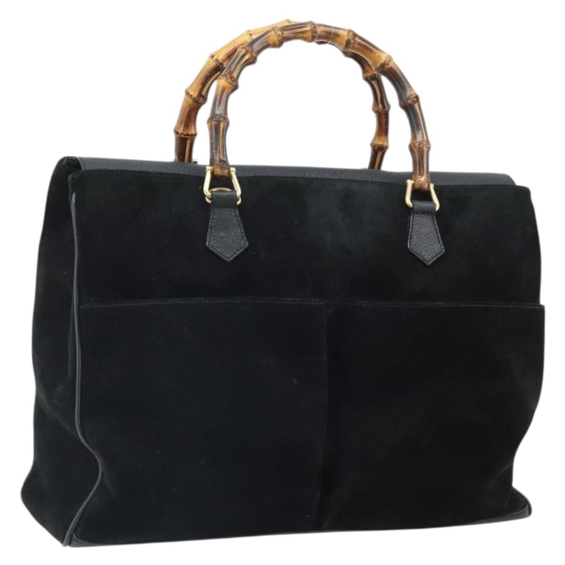 Gucci 002 2855 0322 0 Bamboo Handle Suede Tote Black Gold: Gucci 002 2855 0322 0 Bamboo Handle Suede Tote Black Gold Gucci bamboo tote bag in black suede with gold-tone accents. This women's tote is made in Italy and features a shoulder strap and top handles.