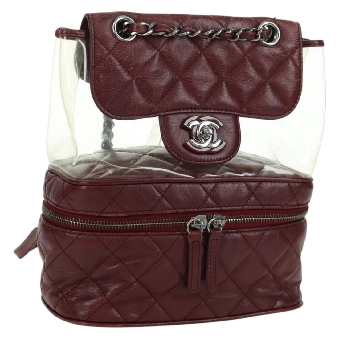 CHANEL Matelasse Leather Backpack Bordeaux Silver Tone with Card: CHANEL Matelasse Leather Backpack Bordeaux Silver Tone with Card CHANEL Matelasse chain backpack in bordeaux leather with silver-tone CC detailing. This women's backpack is made in Italy and includes 