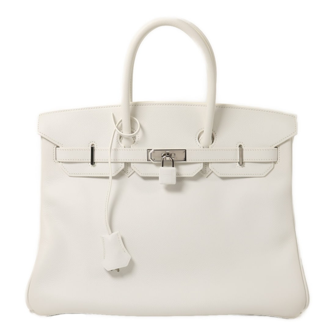 Hermes Birkin 35 Epsom Calfskin Handbag Blanc PHW: Hermes Birkin 35 Epsom Calfskin Handbag Blanc PHW Hermes Birkin 35 handbag in Blanc Veau Epsom leather with palladium-tone hardware. Made in France, this women's handbag features an open interior pock