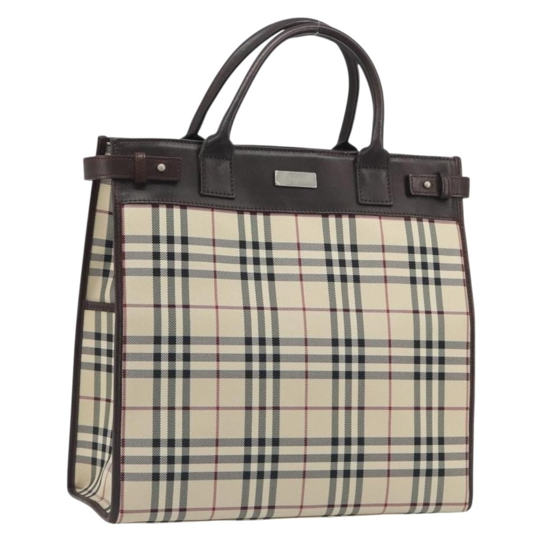 BURBERRY Nova Check Canvas Handbag Beige Silver Tone: BURBERRY Nova Check Canvas Handbag Beige Silver Tone Burberry Nova Check handbag in beige canvas with silver-tone accents. This women's handbag was made in Italy and is offered without the original bo