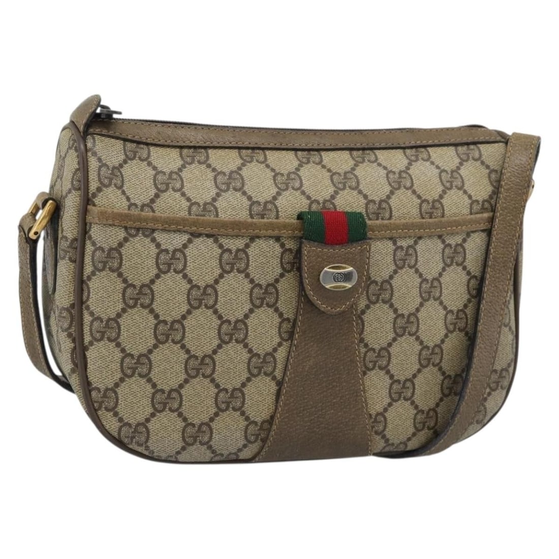 Gucci Sherry Line GG Supreme PVC Shoulder Bag Beige Gold: Gucci Sherry Line GG Supreme PVC Shoulder Bag Beige Gold Vintage Gucci shoulder bag from the GG Supreme Web Sherry Line in beige and gold. Made in Italy from PVC leather and GG canvas, this women's ba
