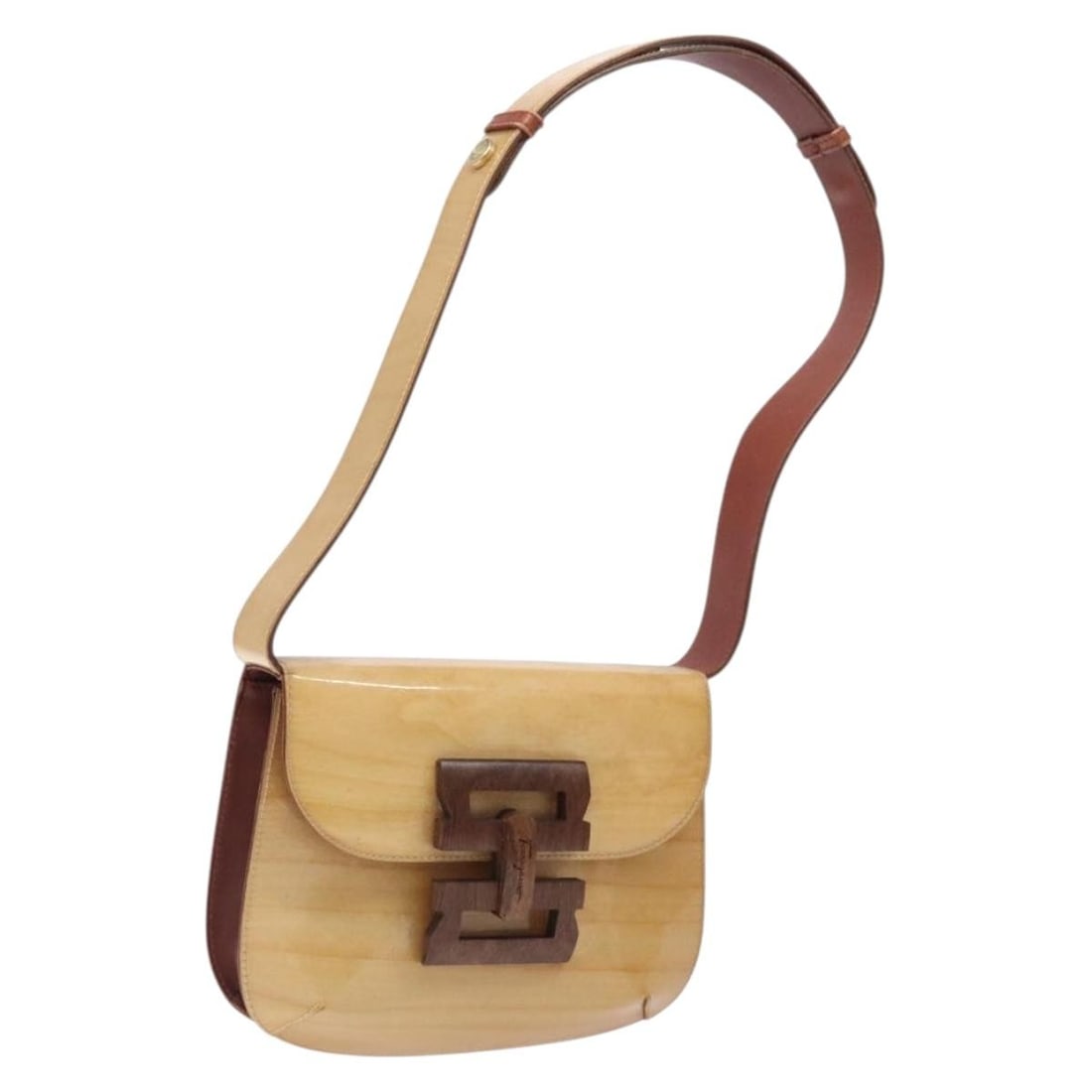 Salvatore Ferragamo Gancini Shoulder Bag Enamel Beige Gold Made in Italy (1 of 18)