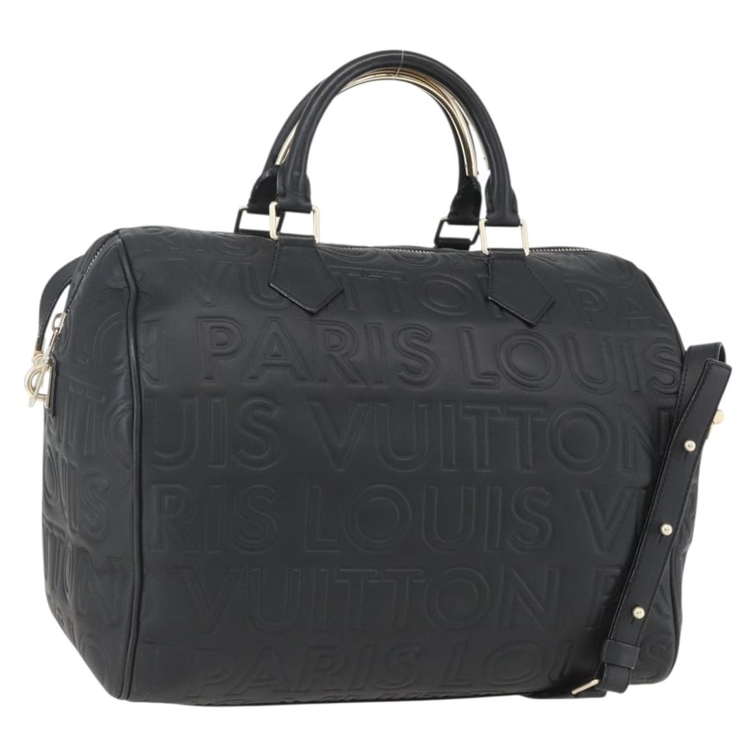Louis Vuitton M95816 Speedy Cube black leather handbag: Louis Vuitton M95816 Speedy Cube black leather handbag Louis Vuitton Speedy Cube handbag in black leather with a structured silhouette and top handles. Made in Italy, this women's handbag includes a d