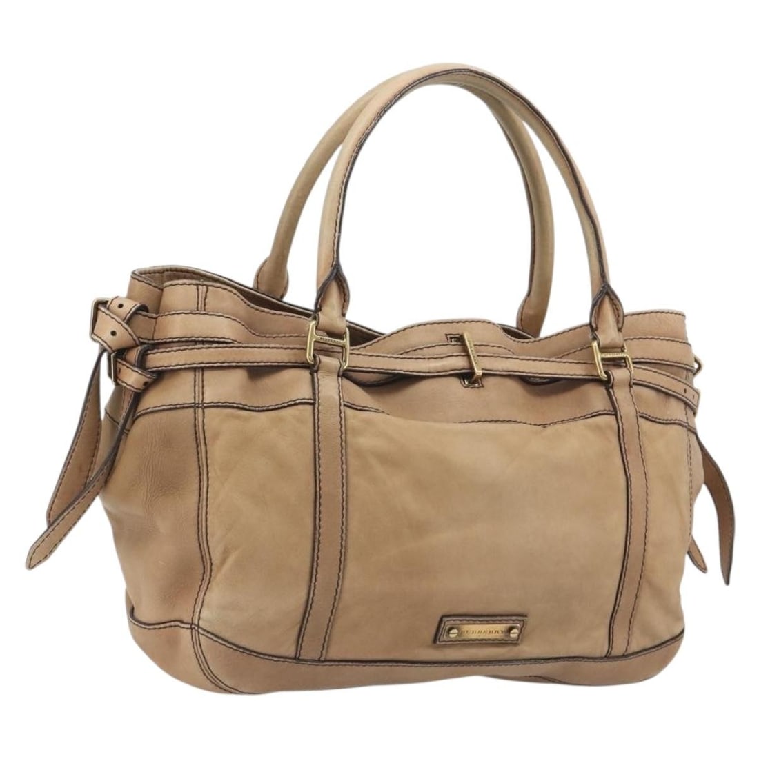 Burberry Beige Gold Leather Tote Handbag 195681A: Burberry Beige Gold Leather Tote Handbag 195681A Burberry tote bag in beige and gold leather, made in Italy. This women's bag has a structured everyday silhouette with dual handles and an open tote st