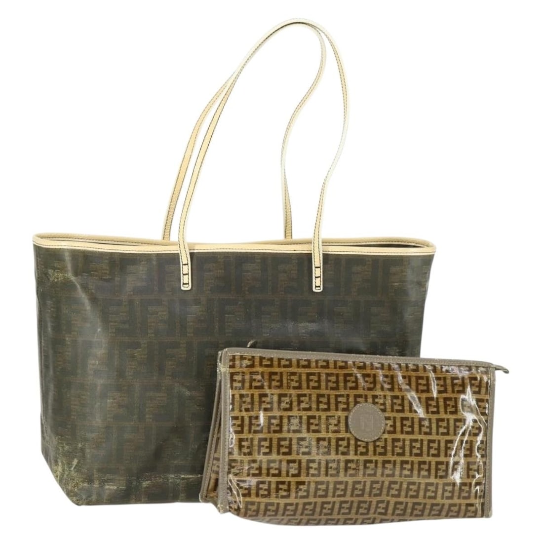 Set of 2 Fendi Zucca Zucchino PVC Canvas Handbags Black Brown: Set of 2 Fendi Zucca Zucchino PVC Canvas Handbags Black Brown This FENDI Zucca Canvas Zucchino Canvas Hand Bag set is crafted from PVC leather and Zucca canvas in black and brown tones. Made in Italy,