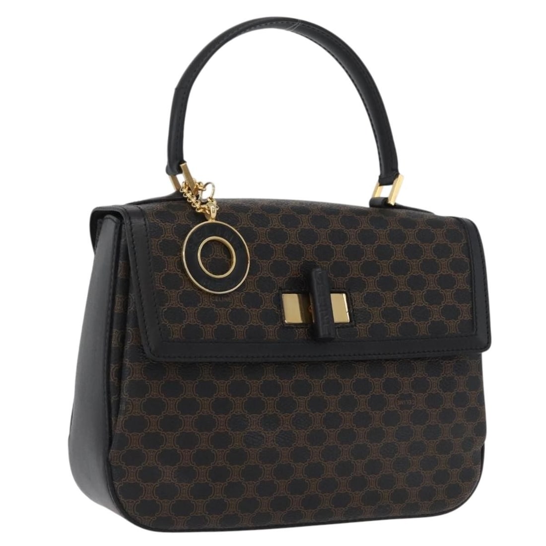 CELINE Circle Macadam Hand Bag Black PVC Leather Italy: CELINE Circle Macadam Hand Bag Black PVC Leather Italy Celine Circle Macadam handbag in black and gold PVC leather with Macadam canvas. Made in Italy, this women's handbag is offered without the origi
