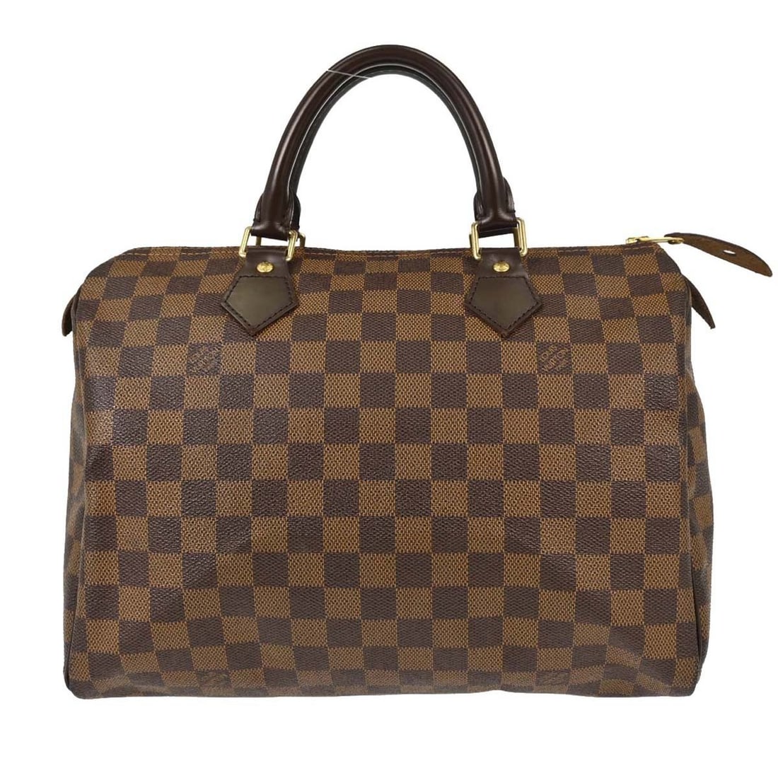 Louis Vuitton Speedy 30 Ebene Damier Leather Canvas Handbag N41531: Louis Vuitton Speedy 30 Ebene Damier Leather Canvas Handbag N41531 Vintage Louis Vuitton Speedy 30 handbag in Damier Ebene canvas with leather trim and double handles. This women's duffle-style bag fe