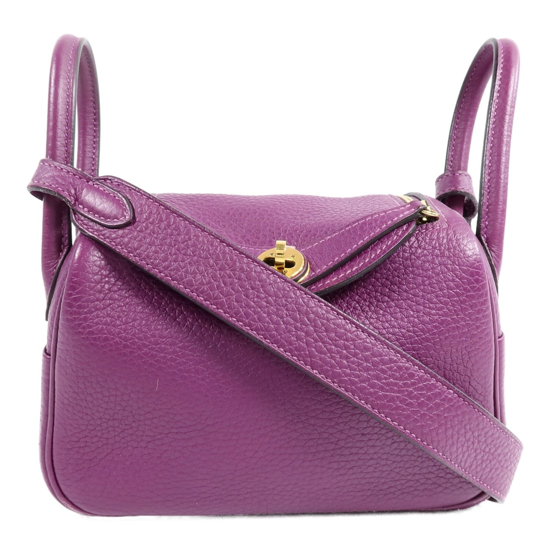 Hermes Mini Lindy 2 Way Shoulder Bag Clemence Anemone: Hermes Mini Lindy 2 Way Shoulder Bag Clemence Anemone Hermes Mini Lindy 2-way shoulder bag in Anemone Taurillon Clemence and calfskin. This women's handbag features dual carry options, open exterior a