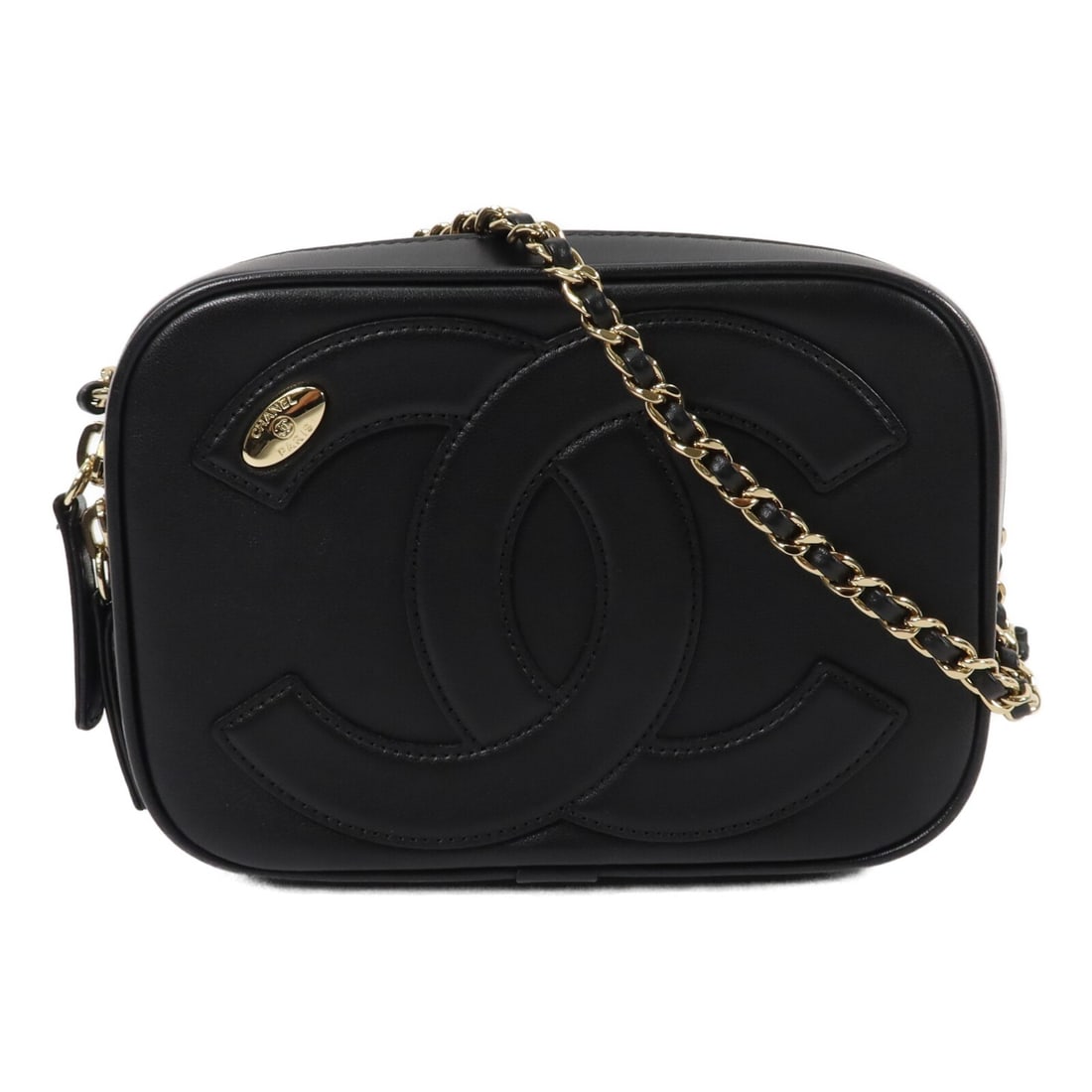 CHANEL AS0322 Coco Mark Mania Lambskin Shoulder Bag Black: CHANEL AS0322 Coco Mark Mania Lambskin Shoulder Bag Black Compact Chanel shoulder bag in black lambskin leather with the Coco Mark Mania design and chain strap. This women's bag features an exterior o