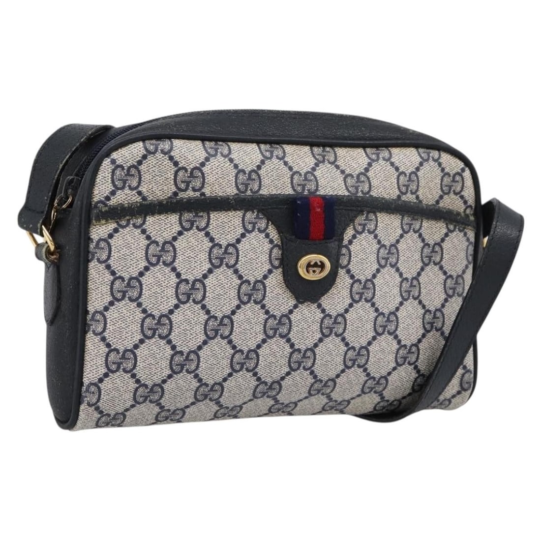 Gucci 116 02 089 Sherry Line PVC Leather Shoulder Bag Navy: Gucci 116 02 089 Sherry Line PVC Leather Shoulder Bag Navy Gucci GG Supreme Sherry Line shoulder bag in navy PVC leather with gold-tone accents. Made in Italy, this women's shoulder bag features an ad