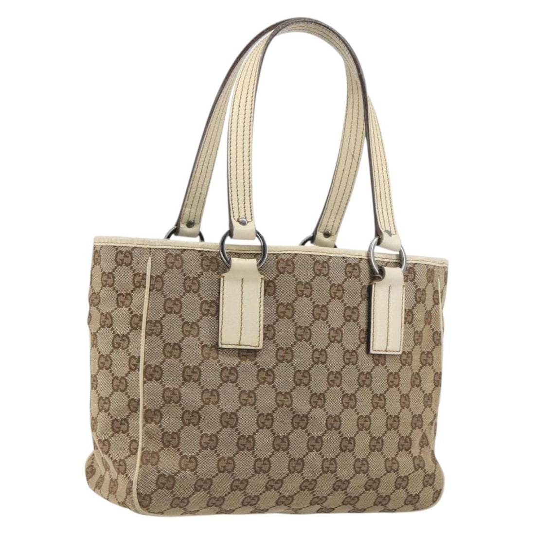 GUCCI 113019 Beige Silver GG Canvas Hand Bag: GUCCI 113019 Beige Silver GG Canvas Hand Bag Authentic Gucci handbag in beige and silver GG canvas. This women's bag is made in Italy and includes only the photographed item; the original box and dust