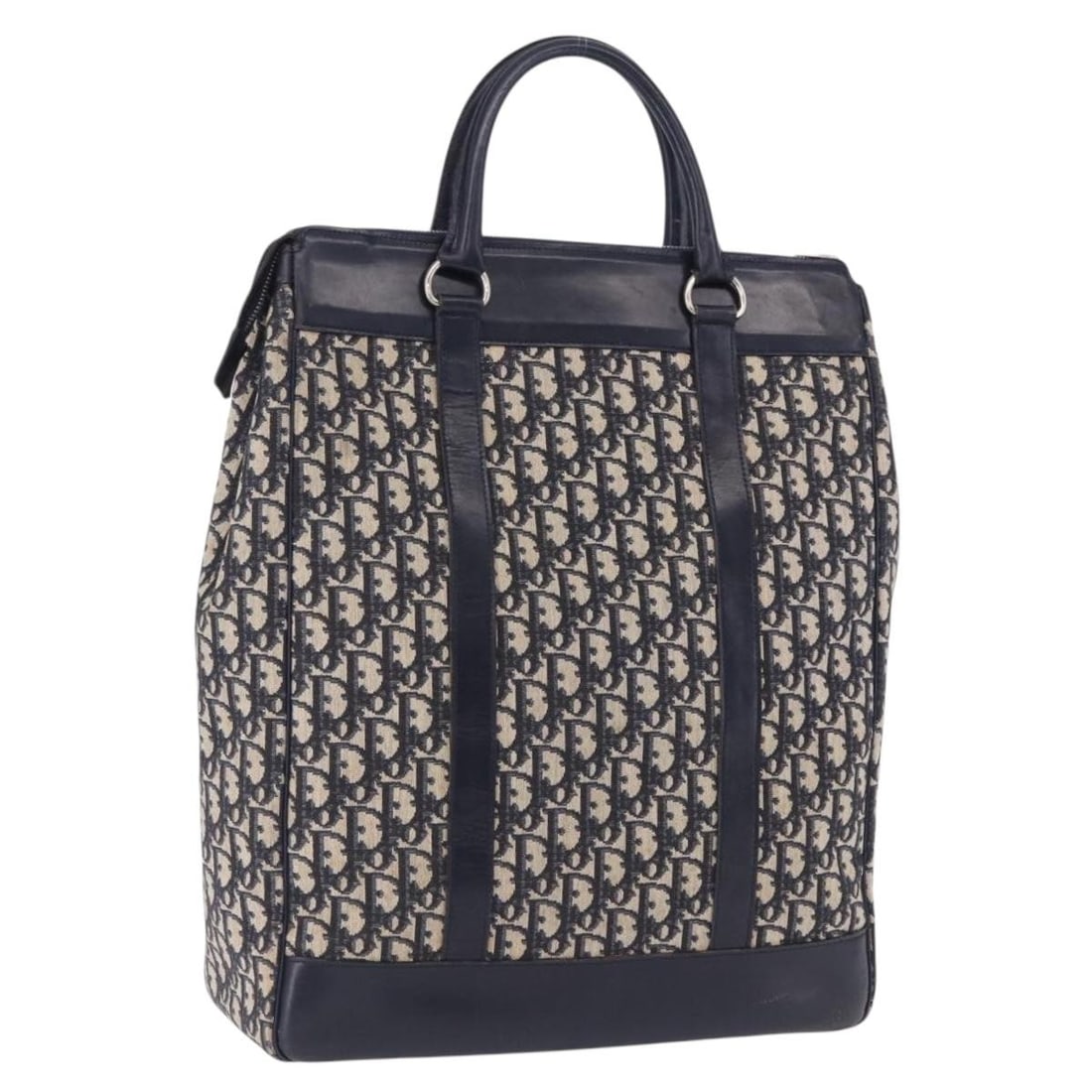 Christian Dior Trotter Canvas Hand Bag Navy Silver France: Christian Dior Trotter Canvas Hand Bag Navy Silver France Christian Dior Trotter Canvas handbag in navy and silver, made in France. This women's bag has a heavily used condition with visible wear thro