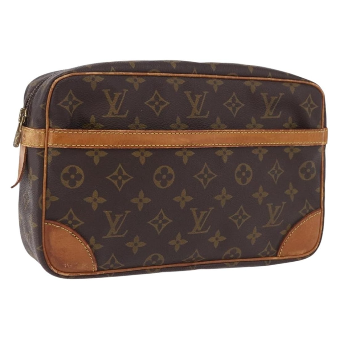 Louis Vuitton M51845 Compiegne 28 Monogram Canvas Clutch: Louis Vuitton M51845 Compiegne 28 Monogram Canvas Clutch Louis Vuitton Compiegne 28 clutch bag in Monogram canvas, made in France. This women's clutch shows heavy use with wear throughout, including a