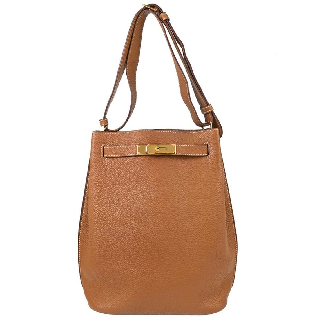 HERMES Kelly So 22 Gold Togo Leather Shoulder Bag: HERMES Kelly So 22 Gold Togo Leather Shoulder Bag Hermes So Kelly 22 shoulder bag in gold Togo leather with a turn-lock closure and leather lining. This medium women's bag features logo accents, an ad