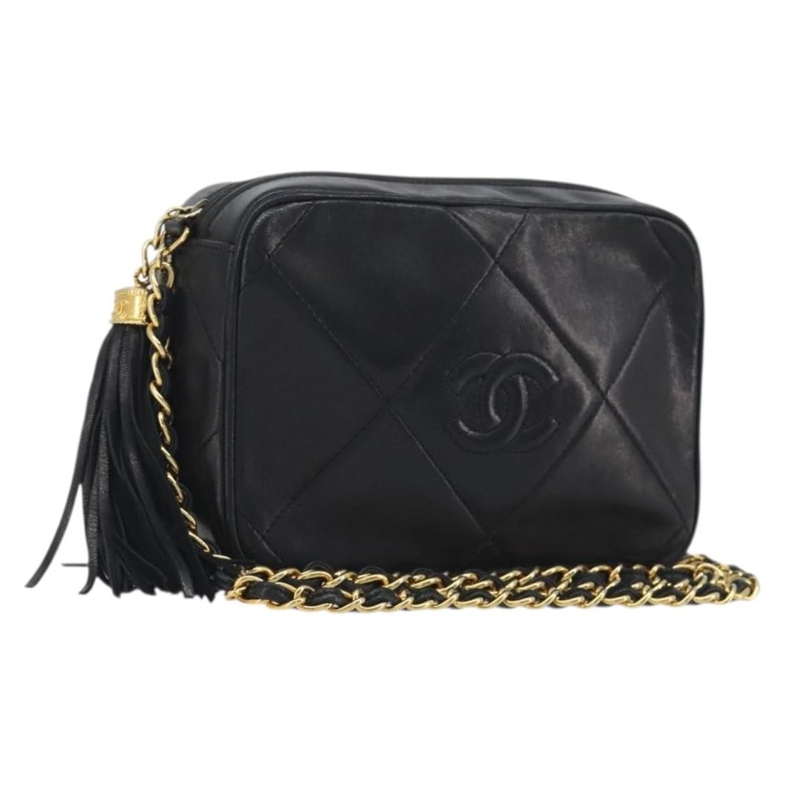 CHANEL CC Matelasse Lamb Skin Shoulder Bag Gold Black: CHANEL CC Matelasse Lamb Skin Shoulder Bag Gold Black Chanel Matelasse chain shoulder bag in lamb skin with a gold and black exterior. This women's shoulder bag is made in Italy and includes the guara