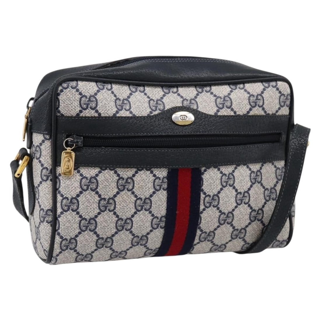 Gucci 120 02 004 Sherry Line PVC Shoulder Bag Navy Gold Tone: Gucci 120 02 004 Sherry Line PVC Shoulder Bag Navy Gold Tone Gucci GG Supreme Sherry Line shoulder bag in navy PVC leather with gold-tone accents. Made in Italy for women, this compact shoulder bag fe