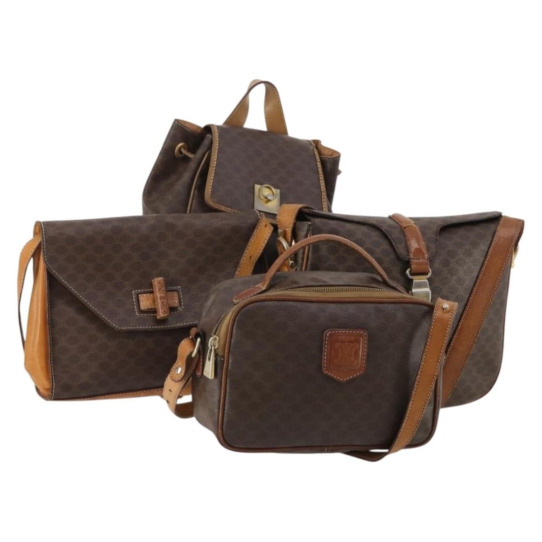 CELINE Macadam Brown PVC Leather 2way Shoulder Bag with Strap: CELINE Macadam Brown PVC Leather 2way Shoulder Bag with Strap Celine Macadam canvas shoulder bag in brown with PVC leather trim. This women's bag includes a shoulder strap for 2-way use. It is a heavi