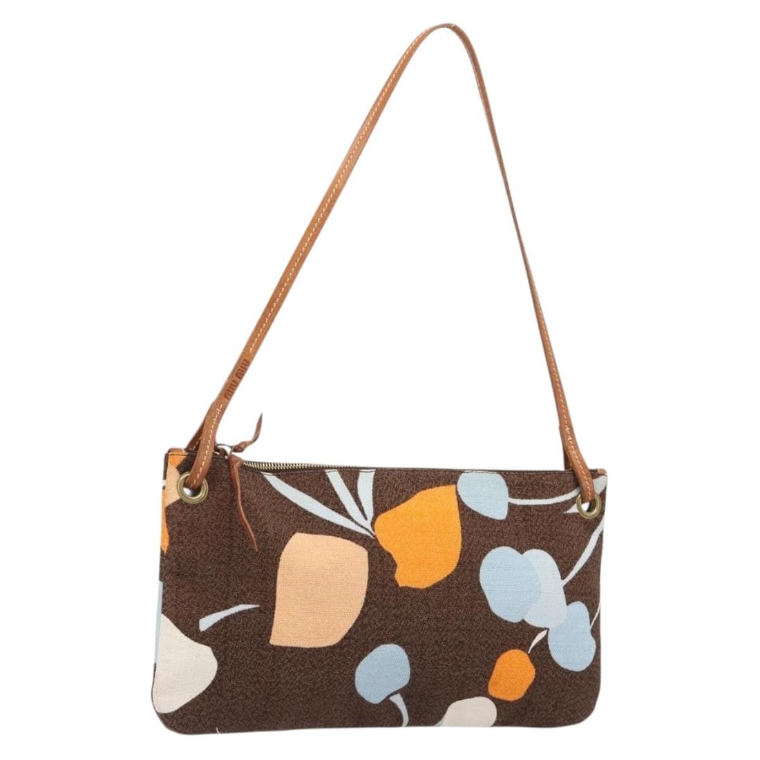Miu Miu Canvas Shoulder Bag in Brown and Gold Made in Italy: Miu Miu Canvas Shoulder Bag in Brown and Gold Made in Italy Authentic Miu Miu shoulder bag in brown and gold canvas, made in Italy. This women's bag has a slim profile and includes the item only; the 