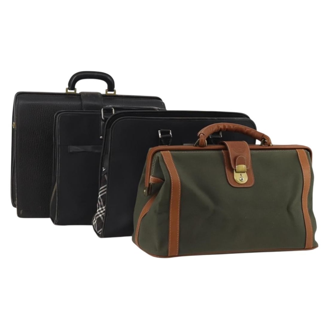Set of 4 Burberry leather business bags khaki black: Set of 4 Burberry leather business bags khaki black Set of 4 Burberry business bags in khaki and black leather. This bundle is offered as photographed and includes only the items shown; no item box or